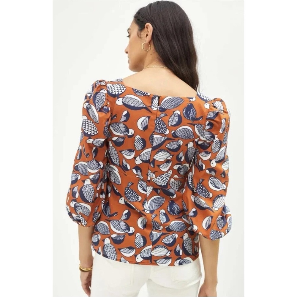 Anthropologie Eva Franco Whimsical Bird Puff Sleeve Sweetheart Blouse Size 6 - Picture 3 of 13